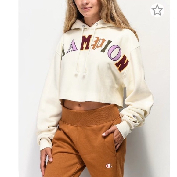 Champion Tops - Champion Reverse Weave Old English Logo Cropped Hoodie Sweatshirt Size 2XL